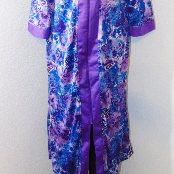 Vintage 1990s Purple Floral Zipper Front Caftan - Picture 2 of 4